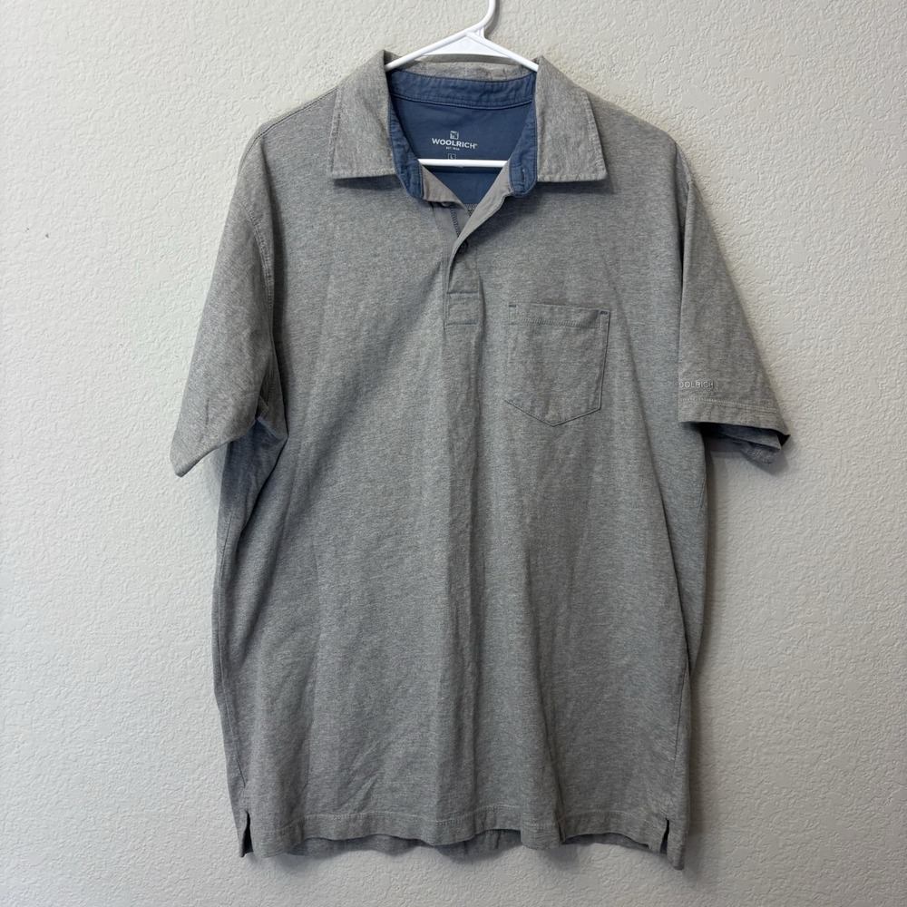 Woolrich Men's Short Sleeve Collared Polo Shirt Size Large L Gray 100% Cotton
